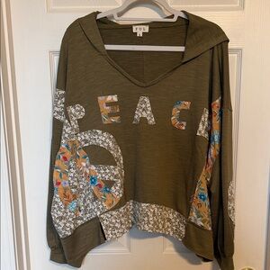 POL Olive Green Floral Peace Hoodie ⭐️NWOT⭐️